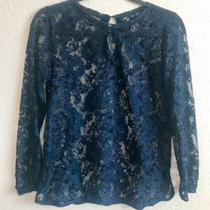 Zara Navy Unlined Lace Blouse - Small